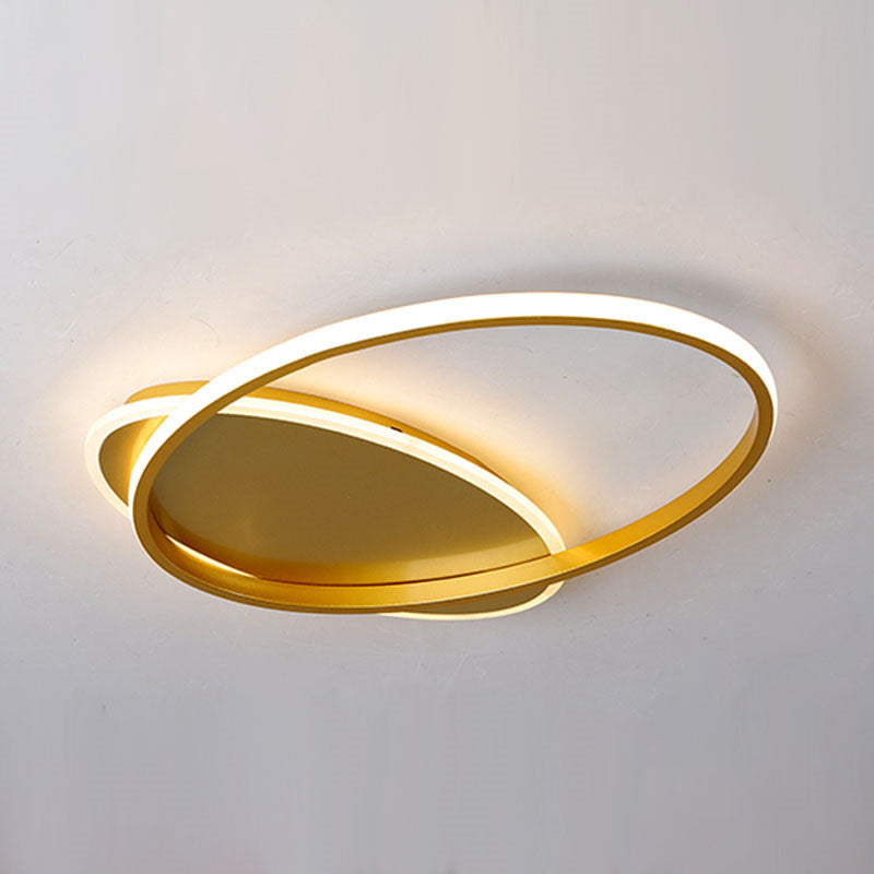 Acrylic Ellipse Ceiling Lamp Simple Gold Finish LED Flush Mount Lamp in Warm/White Light for Bedroom, 19"/23" Width