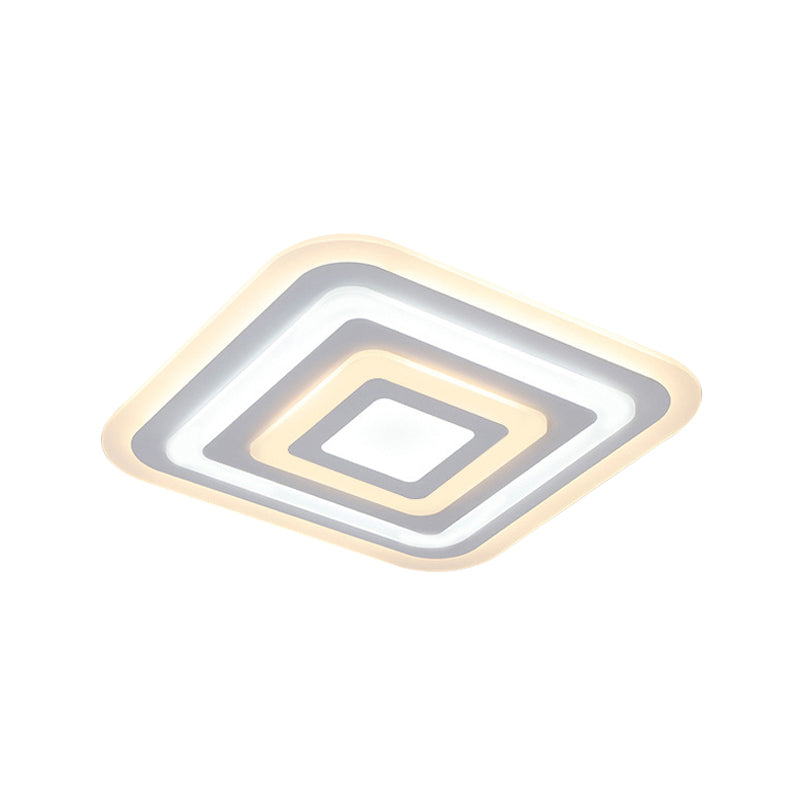 Acrylique 4-Couche Square Ceiling Lamp Nordic Style White 19,5 "/35.5" W LED Flush Light Fixture in Outer White Inner Warm Light