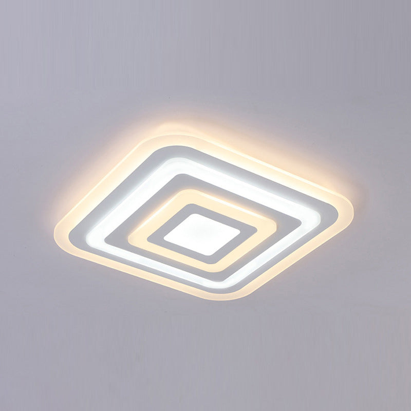 Acrylique 4-Couche Square Ceiling Lamp Nordic Style White 19,5 "/35.5" W LED Flush Light Fixture in Outer White Inner Warm Light