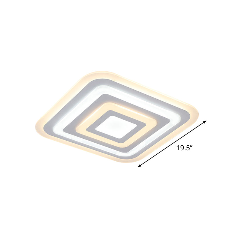 Acrylique 4-Couche Square Ceiling Lamp Nordic Style White 19,5 "/35.5" W LED Flush Light Fixture in Outer White Inner Warm Light