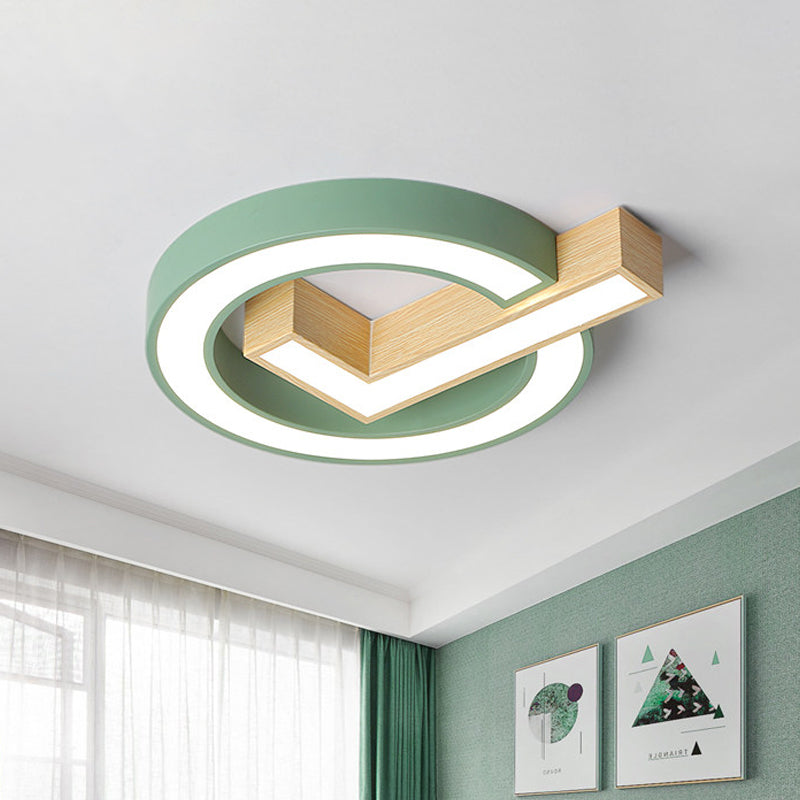 Nordic Square Wood encastré lumière 18 / 22 pouces Large LED plafonnier gris / vert tons chauds / blanc