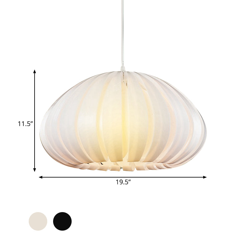 Simple Squash Suspension Light Acrylic Single Dining Table Ceiling Pendant in White/Black with Blade Design