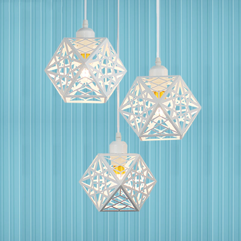 Nouveauté moderne Snowflake Cage Pendante Iron 3 Lumins Hotel Multi Light Plafond Light en blanc / noir