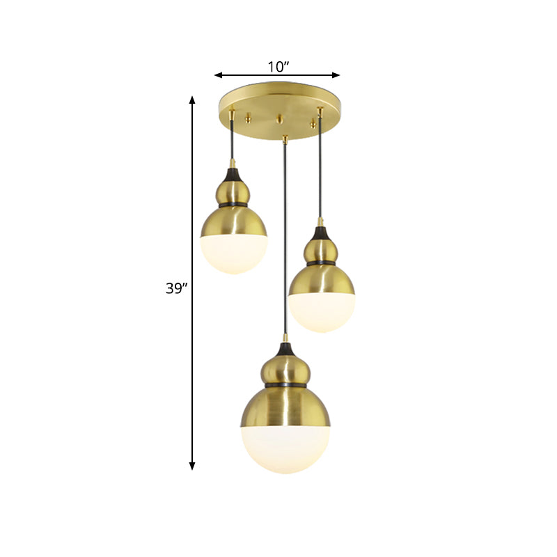 Gourd Dinette Multi-Light Pendant Cream Matte Glass 3 Bulbs Modernism Hanging Light in Brass