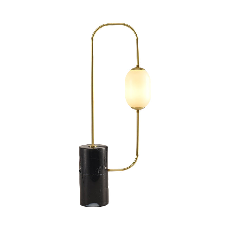 Designador de lámpara de mesita de noche de circuito iluminación de mesa negra y dorada de vidrio mate con base de mármol de cilindro