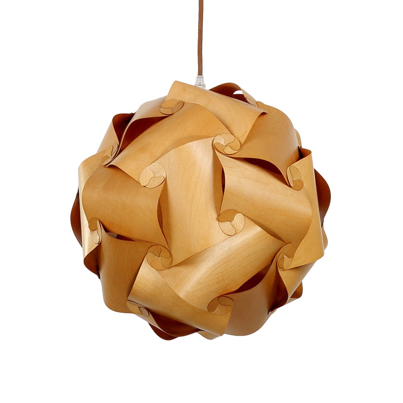 Pieced Globe Dinette Drop Pendant Wood 1 Bulb Minimalist Hanging Light Kit in Light-Brown