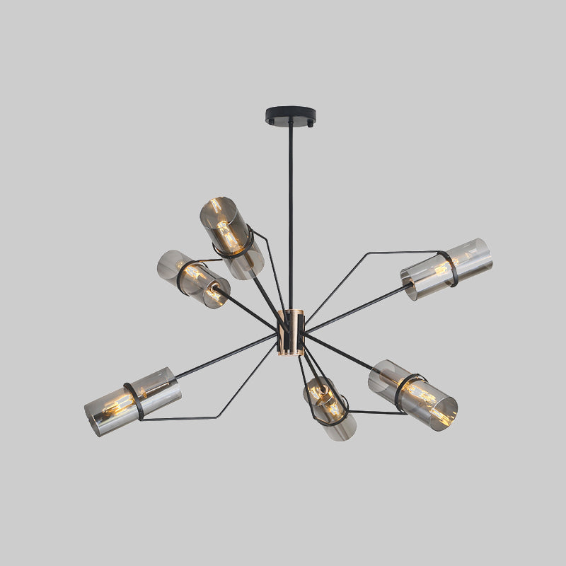 Sputnik Clear/Smoke Glass Chandelier Industrial 3/6 Heads Bedroom Hanging Light Fixture in Black