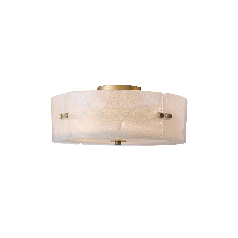 4-Bulb Circle Flush Ceiling Light Mid Century White Textured Glass Flush Mount Fixture
