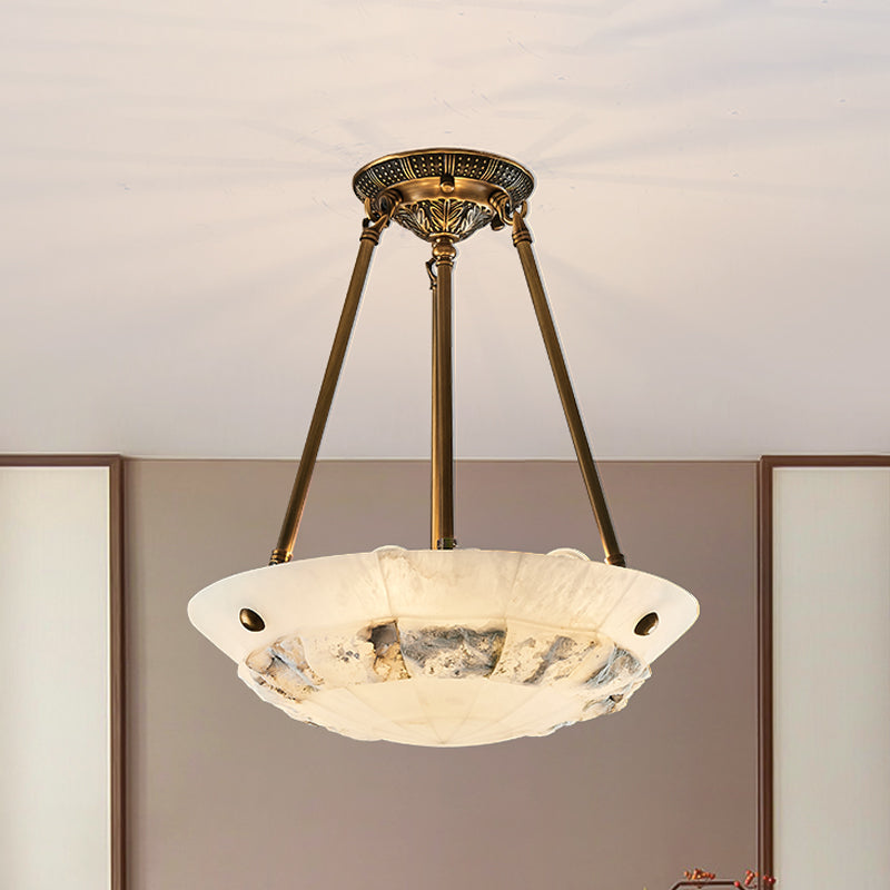 Vintage Patchwork Drum/Bowl Drop Lamp 4-Head Opal Matte Glass Ceiling Chandelier in Brass for Bedroom