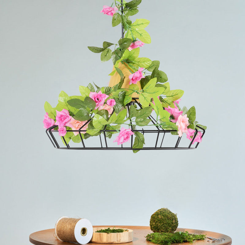 1 tête diamant cage pendentif industriel noire en fer noire pendante suspendue avec haut en bois