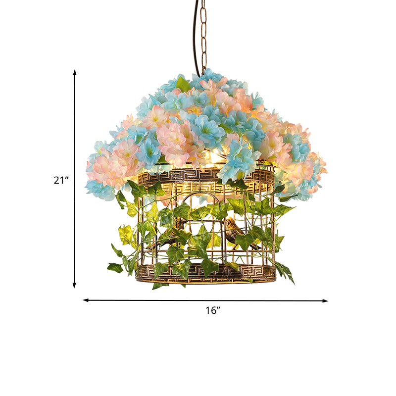 Bronze 1 Bulb Hanging Light Industrial Iron Birdcage Flower Suspended Lighting Fixture for Restaurant