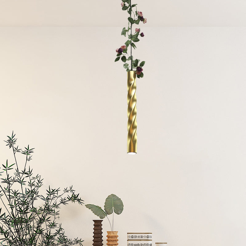 12"/19.5" H Aluminium Spiral Bar Drop Pendant Retro 1 Light Restaurant Plant Hanging Light Fixture in Black/White/Gold