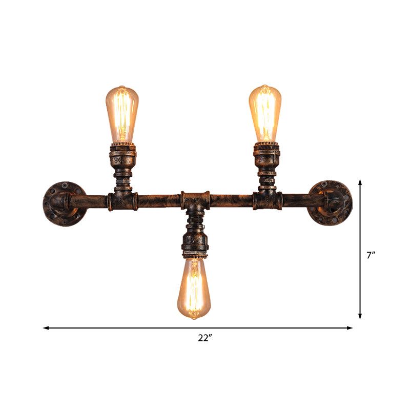 Metal Up and Down Wall Sconce with Pipe Design Vintage Style 3 Bulbs Living Room Wall Mount Light in Bronze