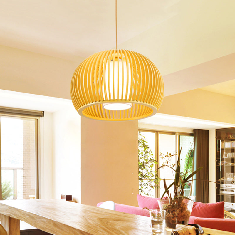 1 Kopf offenen Küchenhängung Licht Asien Beige Anhängerlampe mit Kuppelholzkäfig, 14/18 Zoll breit