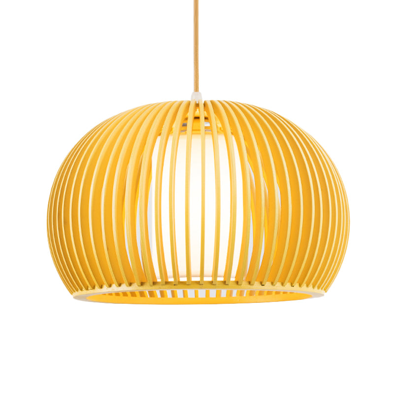 1 Kopf offenen Küchenhängung Licht Asien Beige Anhängerlampe mit Kuppelholzkäfig, 14/18 Zoll breit