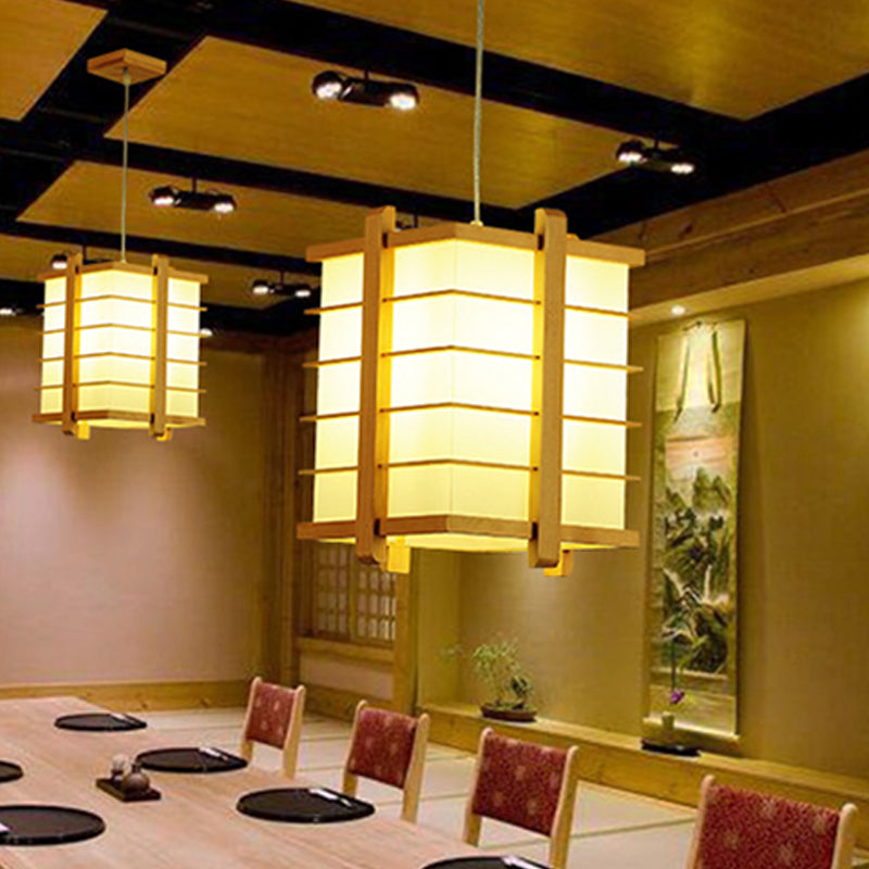 Holzdrahtkäfig -Quader -Anhänger -Lampe Japanische Einzeldecksuspension Licht in Beige