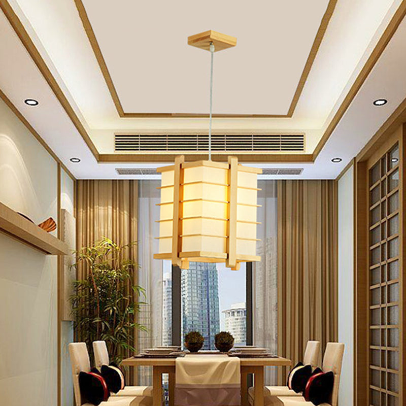 Holzdrahtkäfig -Quader -Anhänger -Lampe Japanische Einzeldecksuspension Licht in Beige