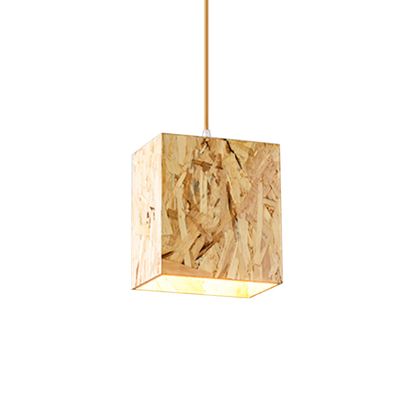 Cube Stranded Wood Ceiling Light Simple 1 Bulb Beige Hanging Light Fixture over Dinette