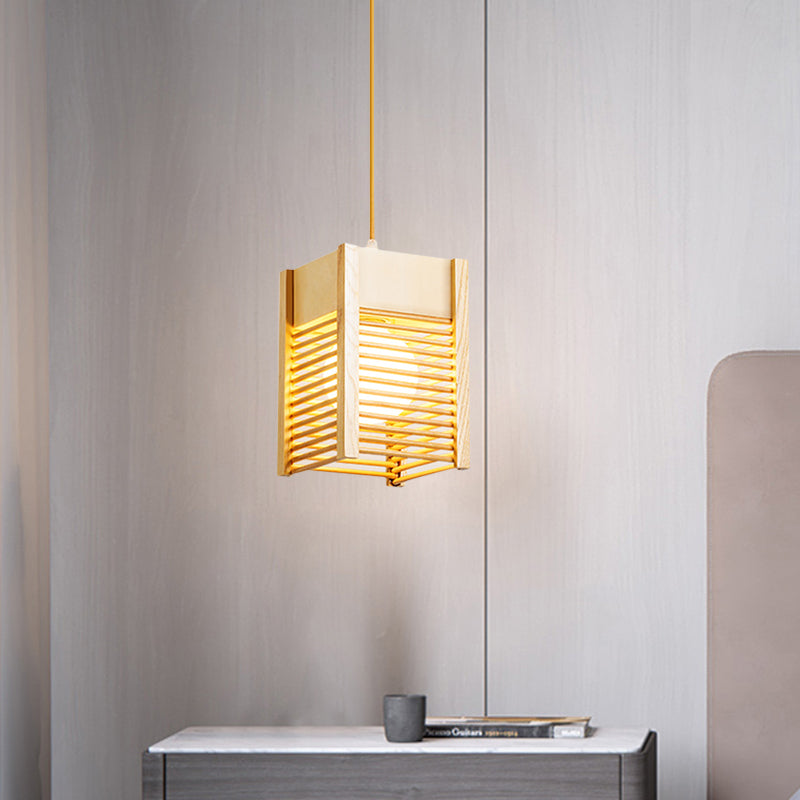 Cage Sushi House Suspension Licht Holz 1 Leichter japanischer Stil Drop Anhänger in Beige