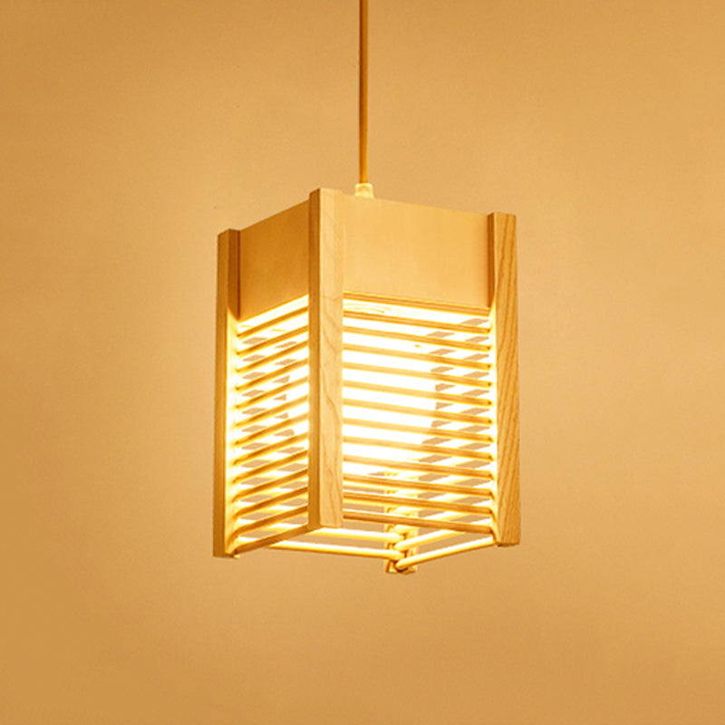 Cage Sushi House Suspension Licht Holz 1 Leichter japanischer Stil Drop Anhänger in Beige