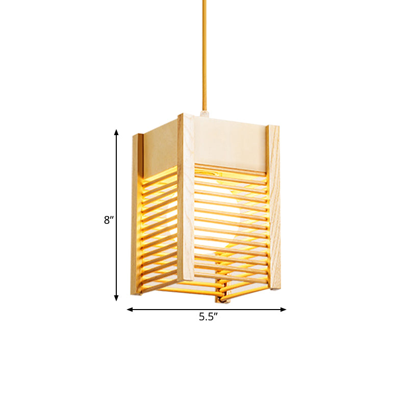 Cage Sushi House Suspension Licht Holz 1 Leichter japanischer Stil Drop Anhänger in Beige