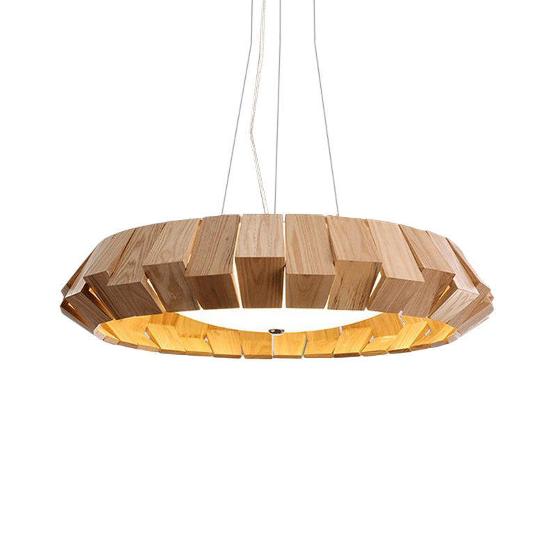 Rundkante runde LED-Anhänger Beleuchtung Asien Stil Naturholz Lounge hängende Licht mit Milchglasdiffusor