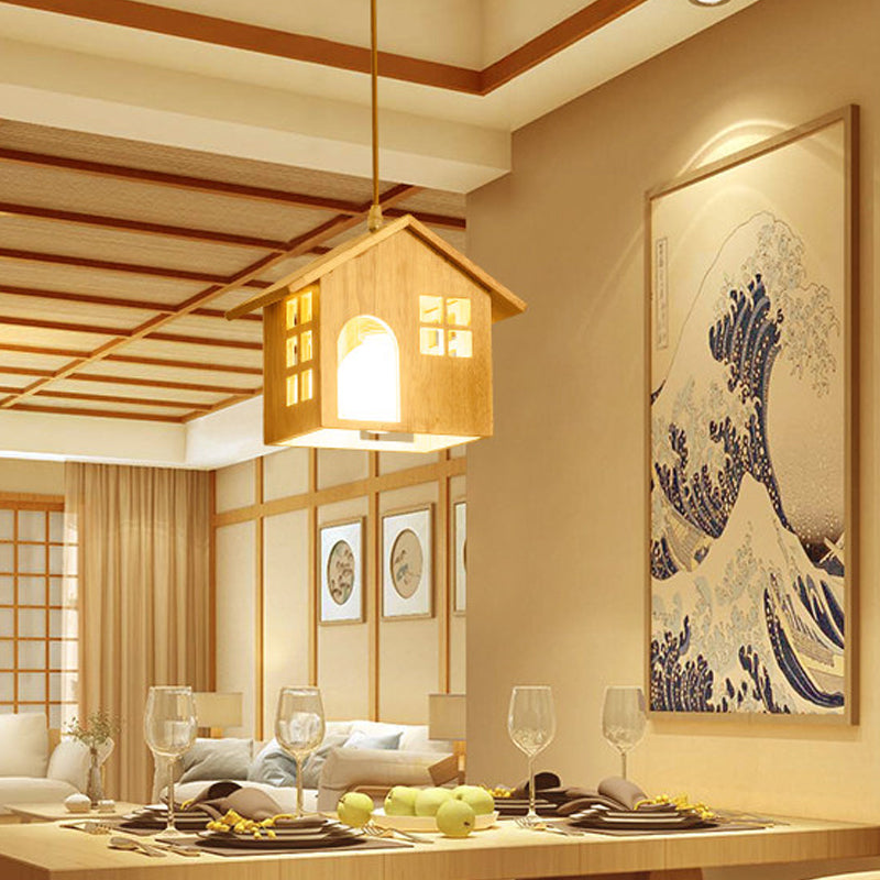 Madera de goma Casa de caza colgante Estilo de alojamiento 1 Péndulo de bombilla Luz sobre mesa de comedor
