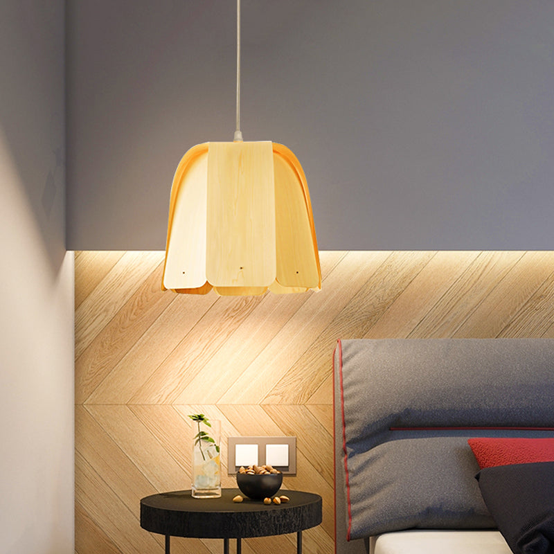 Luz de techo colgante de una cabeza colgante colgante de madera asiática en beige para bistro