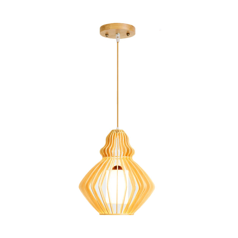 Bellied Basswood Ceiling Hanging Lantern Asian 1 Light Beige Pendant Light over Restaurant Table