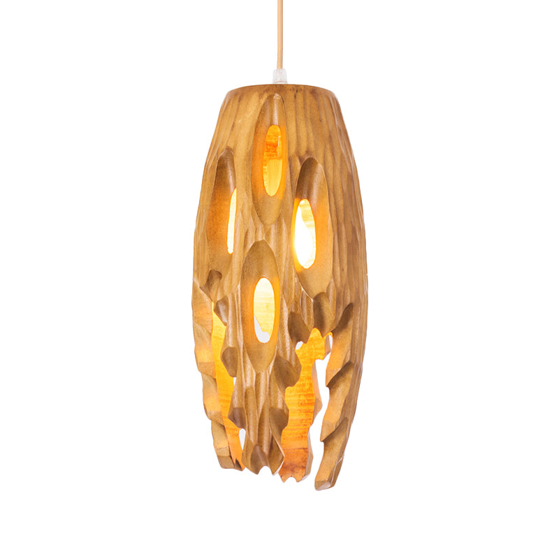 Cylindrical Cutouts Bistro Pendulum Light Wood 1-Light Lodge Pendant Ceiling Light