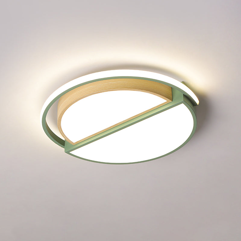 Macaron Sliced Round Iron Deckenleuchte 16,5"/20,5" breite LED-Unterputzbeleuchtung in Grün/Grau-Holz, warmes/weißes Licht