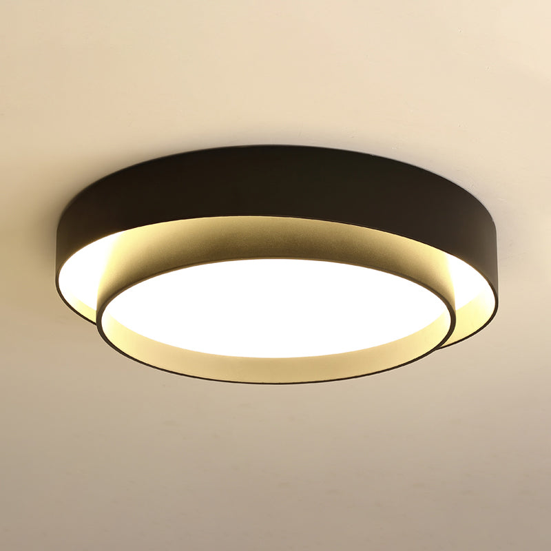16"/19.5" Wide Simple LED Flush Mount Acrylic White/Black Layered Circle Ceiling Light Fixture in Warm/White Light