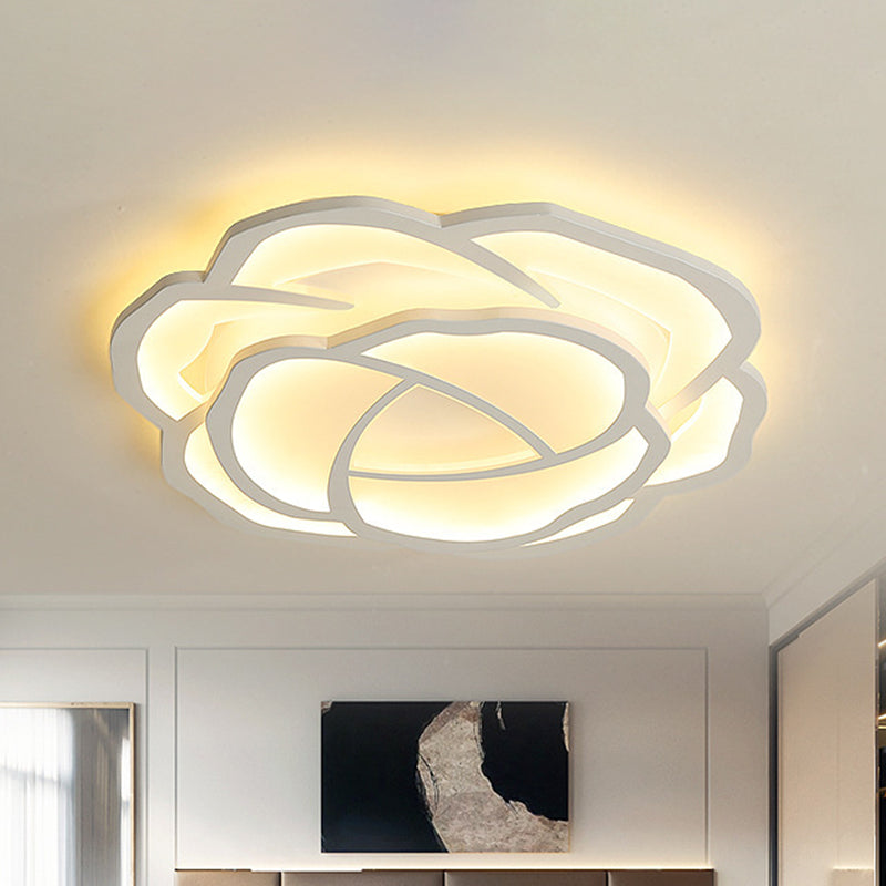 Modern Romantic LED Flush Mount Acrylic White Lifelike Rose Surface Ceiling Light, 16.5/20.5 Inches Wide