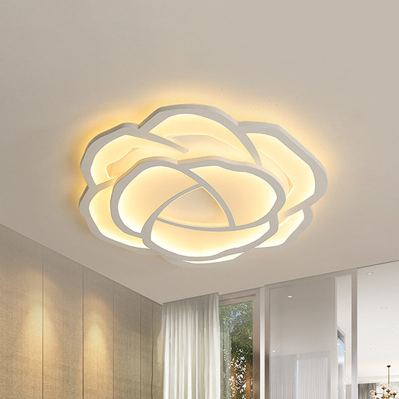 Modern Romantic LED Flush Mount Acrylic White Lifelike Rose Surface Ceiling Light, 16.5/20.5 Inches Wide
