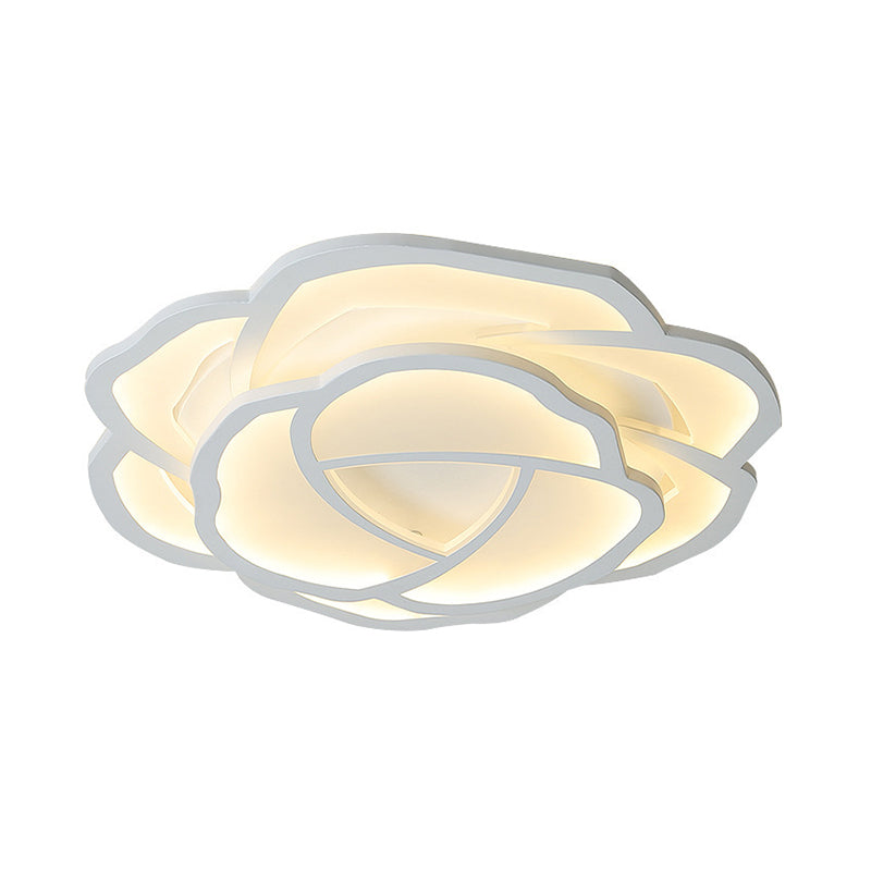 Modern Romantic LED Flush Mount Acrylic White Lifelike Rose Surface Ceiling Light, 16.5/20.5 Inches Wide