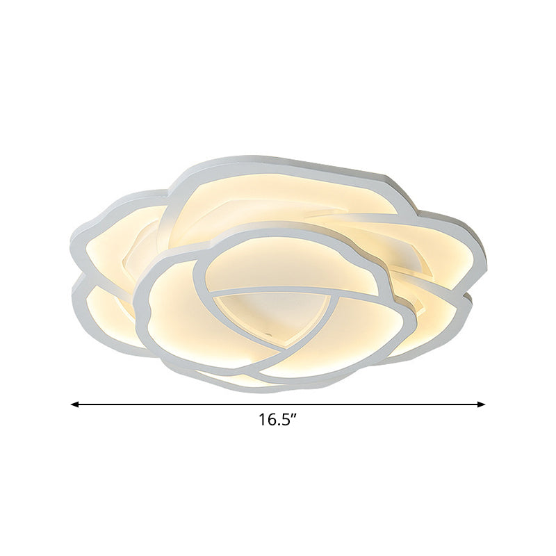 Modern Romantic LED Flush Mount Acrylic White Lifelike Rose Surface Ceiling Light, 16.5/20.5 Inches Wide