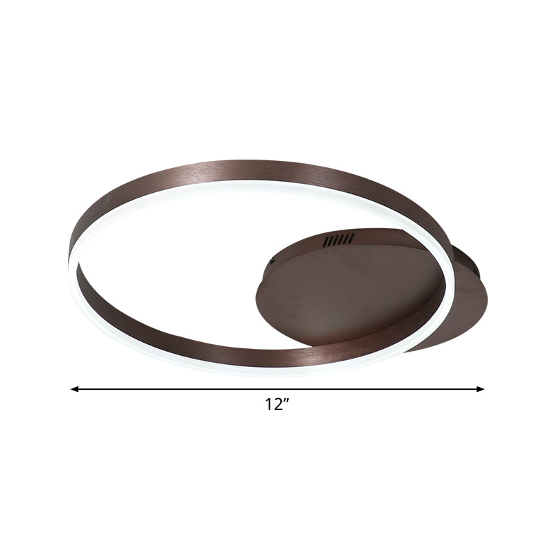 Minimalist 1/2-Head LED Ceiling Flush Aluminum Coffee Circle Flushmount Lighting in Warm/White Light, 12"/16"/8"+16" W