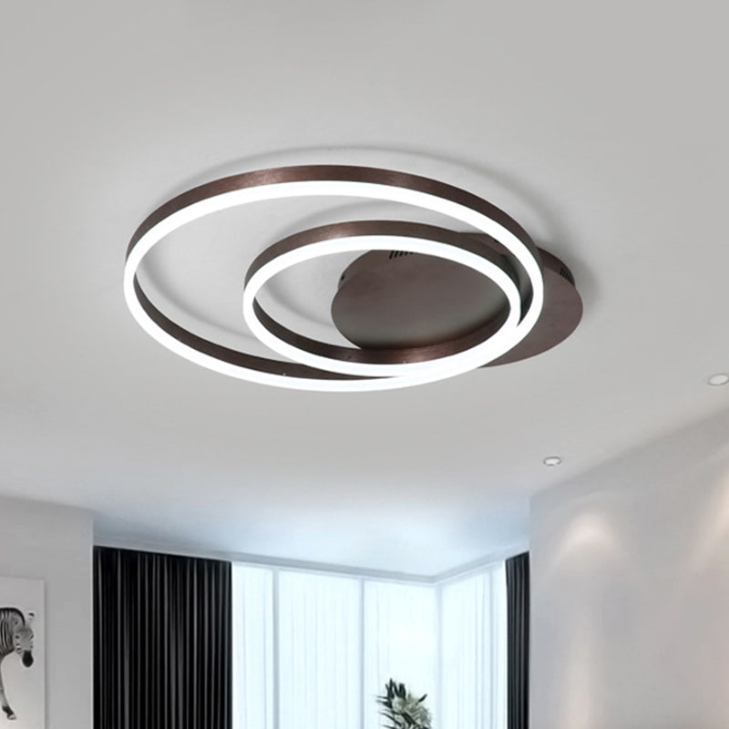 Minimalist 1/2-Head LED Ceiling Flush Aluminum Coffee Circle Flushmount Lighting in Warm/White Light, 12"/16"/8"+16" W