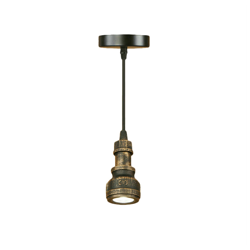 Antique Style Mini Pendant Lamp with Water Pipe 1 Light Wrought Iron Lighting Fixture in Aged Brass