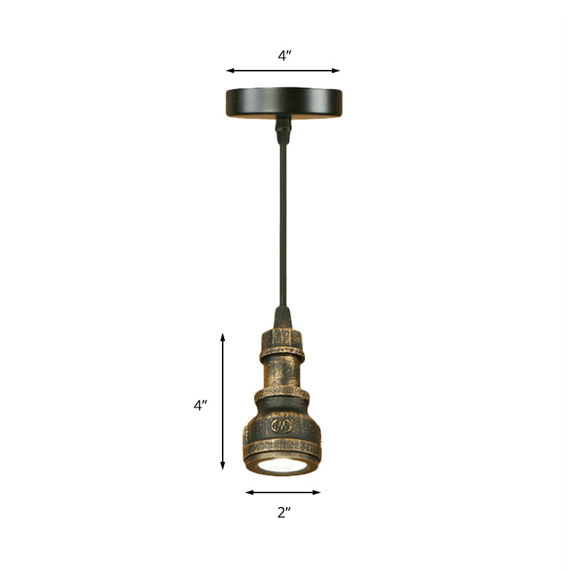 Antique Style Mini Pendant Lamp with Water Pipe 1 Light Wrought Iron Lighting Fixture in Aged Brass