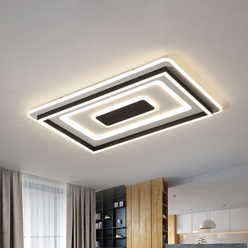 Tiered Rettangolo Sottile LED Soffitto Lampada Modernista Seduta Flush - Montaggio Light Fixture in Nero, Warm / White Light