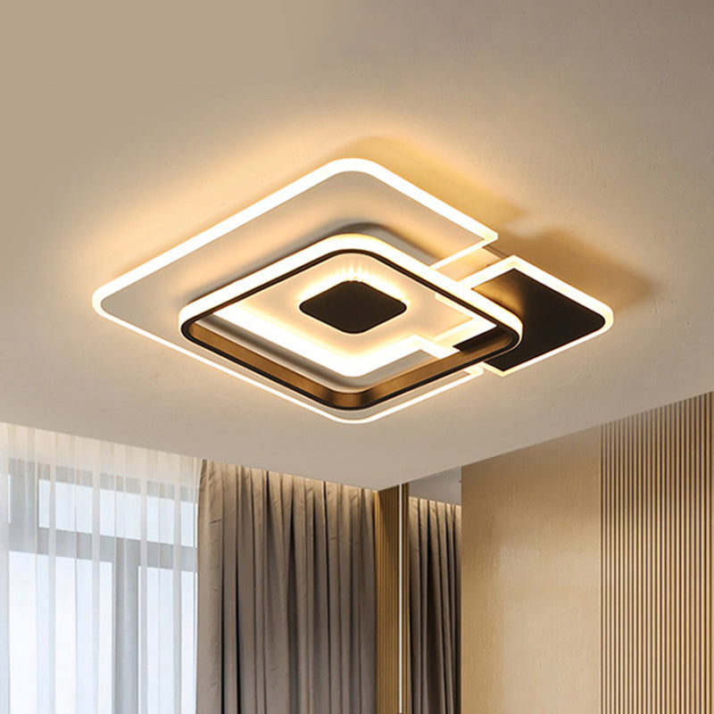 Patchwork 2-Square Ceiling Lamp Modern Creative Acrylic Black and White 18"/21.5" Wide LED Flush Mount in Warm/White Light