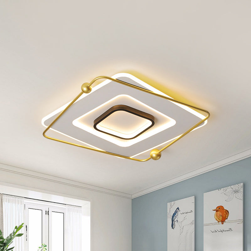 White-Gold Tiered Square Thin Flush Light Modernist Aluminum LED Flush Mount Ceiling Fixture in Warm/White Light, 18"/22" Width