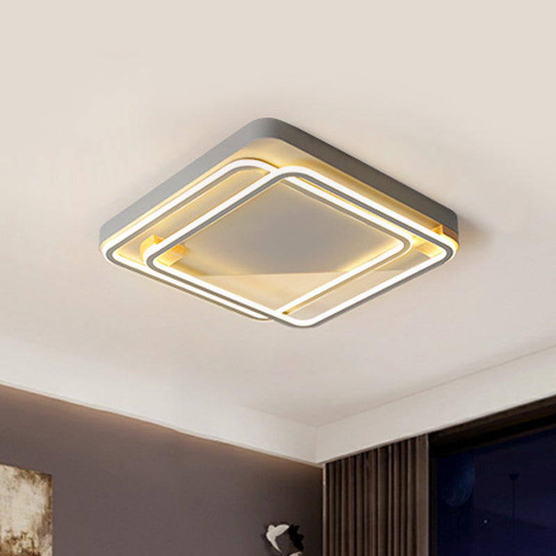 Simple Slim Square Hoop Ceiling Flush Iron Bedroom 16.5"/22" Wide LED Flush Mounted Lighting in Warm/White Light