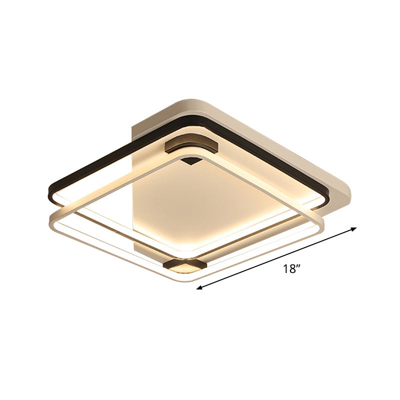 Dual Square Ring Design Flush Mount Minimalism Silica Gel Lounge 18"/22" W LED Ceiling Lamp in Warm/White Light, Black-White