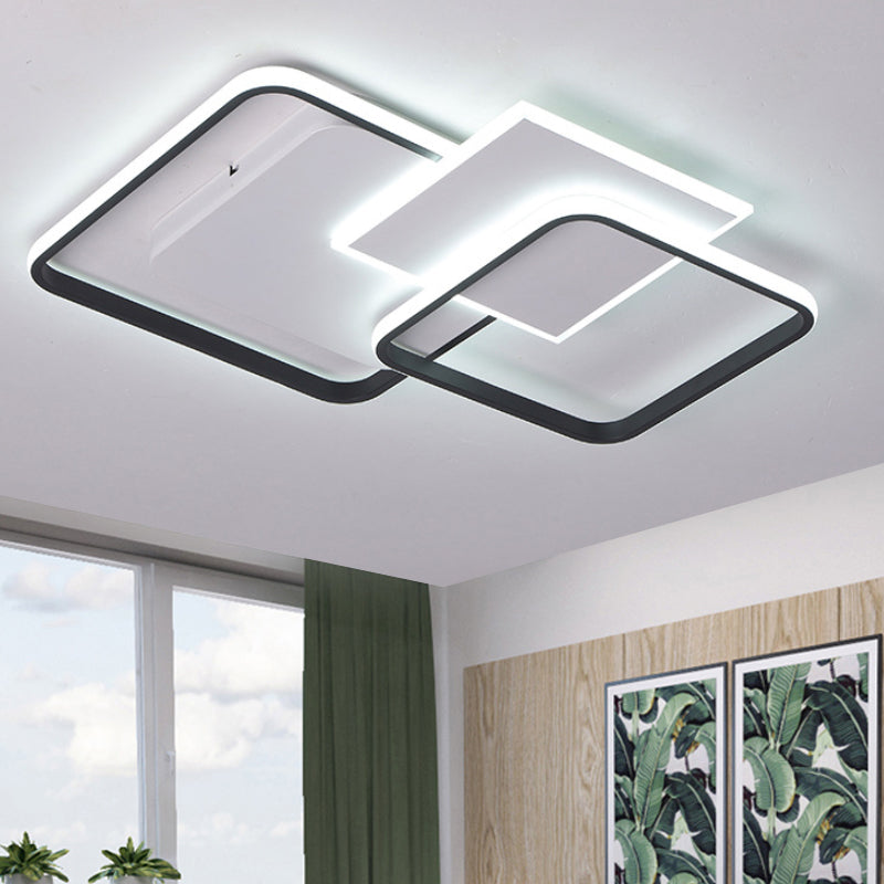 Strewed Design Square Flush Light Modern Novelty Metal Bedroom 18"/24.5" W LED Ceiling Fixture in Warm/White Light, Black-White