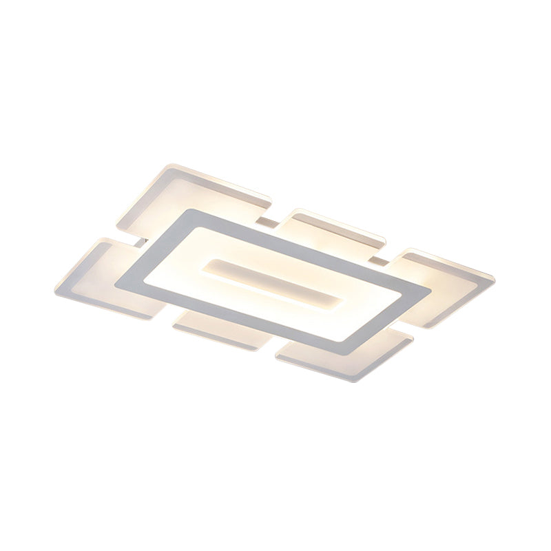 Plafonnier rectangulaire ultra fin en acrylique, moderne, blanc, 23,5 "/ 35,5" de long, LED encastré, lumière chaude/blanche, avec design découpé