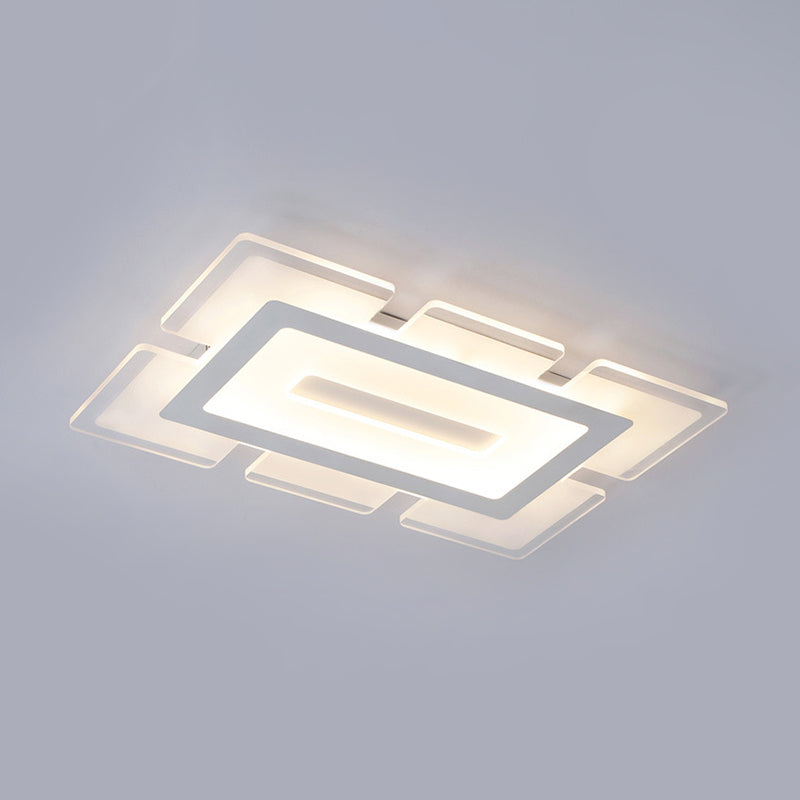 Lámpara de techo rectangular ultrafina acrílica, color blanco moderno, montaje empotrado LED de 23,5"/35,5" de largo en luz blanca/cálida con diseño recortado