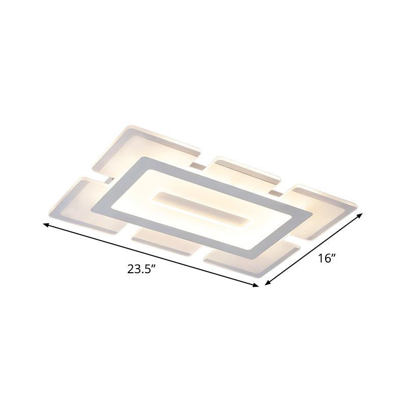 Plafonnier rectangulaire ultra fin en acrylique, moderne, blanc, 23,5 "/ 35,5" de long, LED encastré, lumière chaude/blanche, avec design découpé