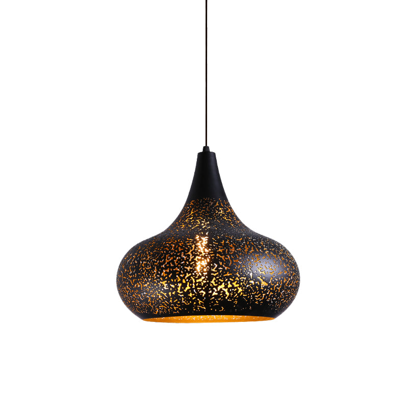 1 lámpara colgante de calabaza grabada en bulbo Kit de luz colgante de hierro negro vintage para restaurante